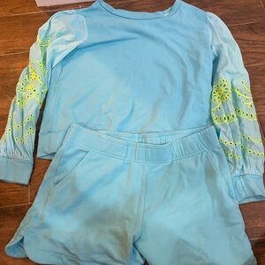 Lily Pulitzer Blue and Yellow Eyelet Top & Relaxed Fit Short Set